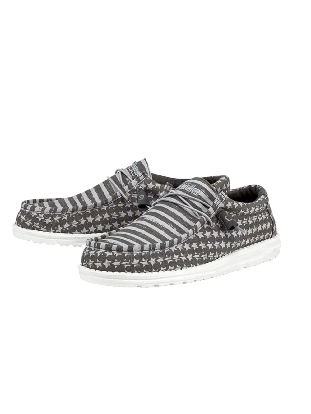 Hey Dude Wally Gray Patriotic Striped Boat Shoe Size 9 Grass Approved NWOT